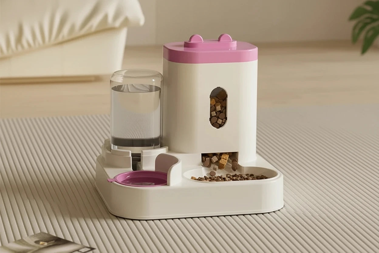 Distributeur Automatique 2-en-1 pour  Chat – Mangeoire + Fontaine à Eau 2L