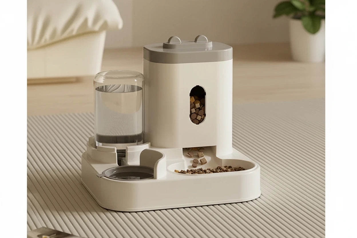 Distributeur Automatique 2-en-1 pour  Chat – Mangeoire + Fontaine à Eau 2L